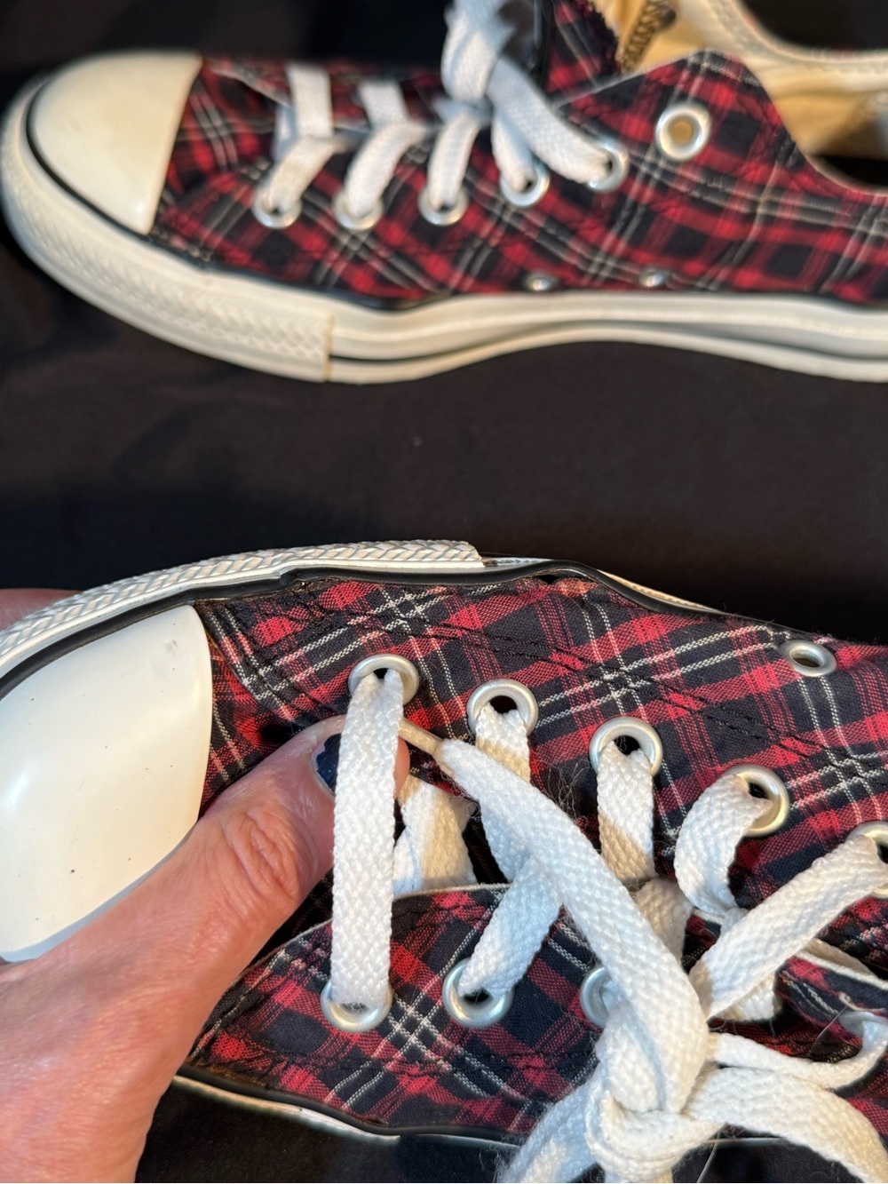 Converse Red & Black Plaid Low Top Sneakers - Picture 5 of 8